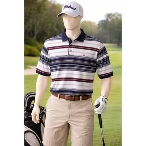Knights of Round Table Polo Shirt Men L Striped Preppy Dadcore Golf Pickleball